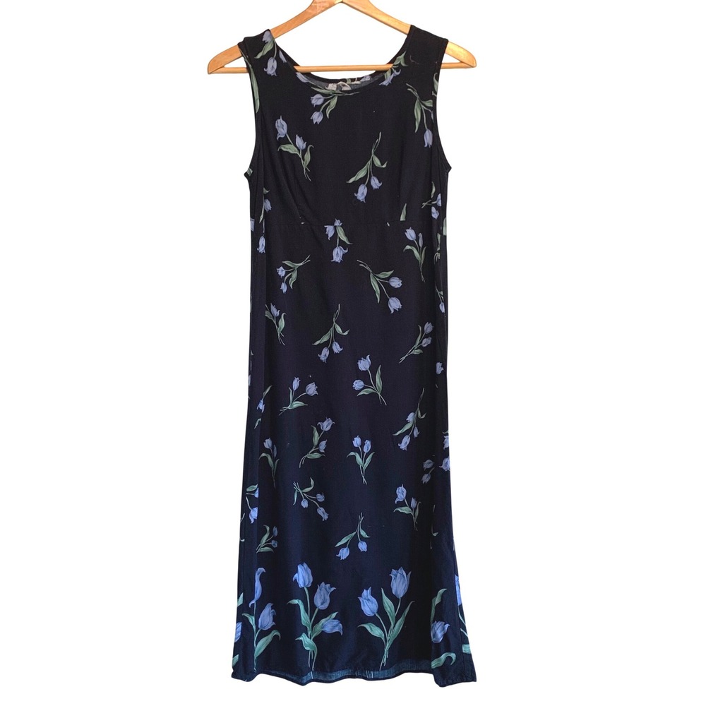 Floral Tulip Midi Dress XS Empire Waist Sleeveless Cottagecore Garden Party Airy